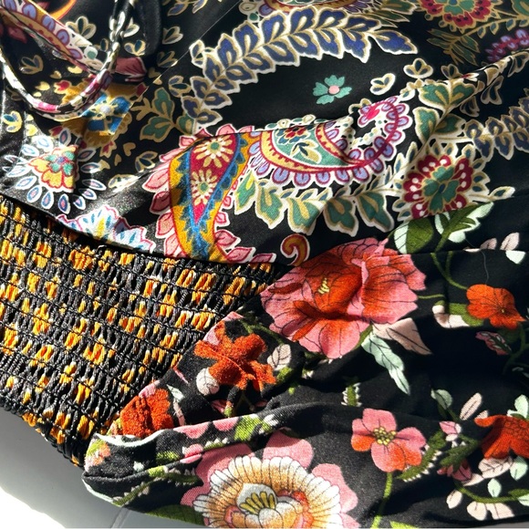 🌸Floral Paisley Boho Blouse w/Tie. Black/Rose/Gold/Blue/Multi. 1 SM 1 MED 1 LG - Picture 5 of 13